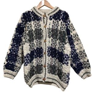 Vintage Rey Wear Wool Cozy Heavyweight Knit Button Up Sweater Cardigan Size XL